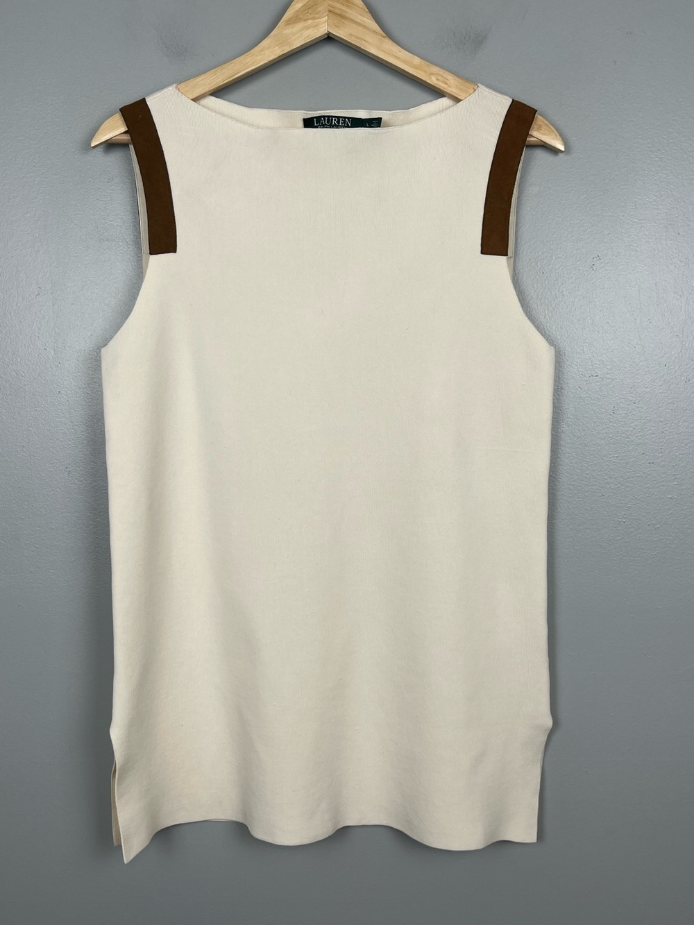 Lauren Ralph Lauren ivory viscose sleeveless tunic top, large.